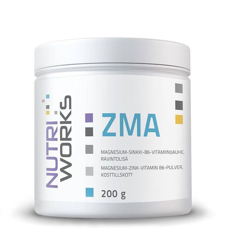 Nutri Works ZMA 镁-锌-维生素B6粉剂 200 g｜Nutri Works ZMA - magnesium- sinkki - B6-vitamiinijauhe 200 g