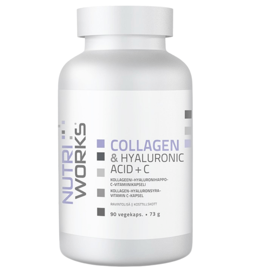 胶原蛋白与透明质酸+维生素C，90粒｜Nutri Works Collagen & Hyaluronic Acid + C 90 kaps.