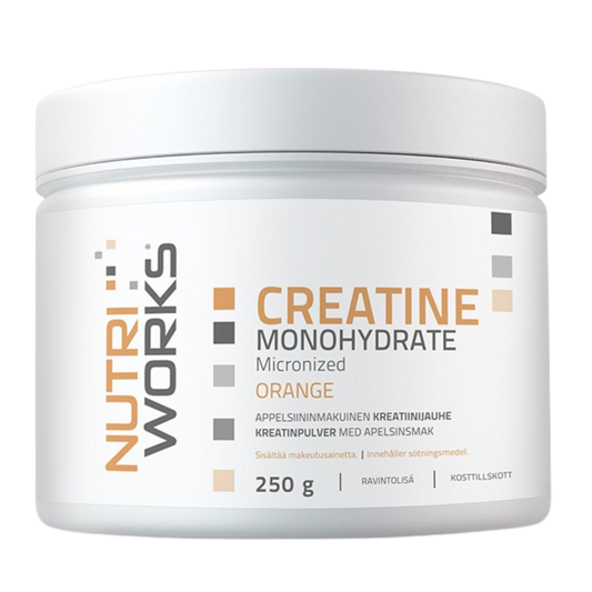一水肌酸粉 橙味 250 g｜Nutri Works Creatine Monohydrate Orange - Kreatiinijauhe Appelsiini 250 g