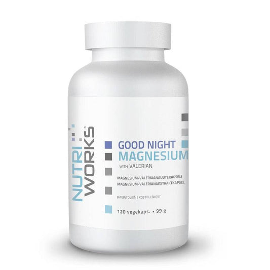 Nutri Works 晚安镁含缬草 - 镁-缬草提取物胶囊 120粒｜Nutri Works Good Night Magnesium With Valerian - Magnesium-valeriaanauutekapseli 120 kaps.