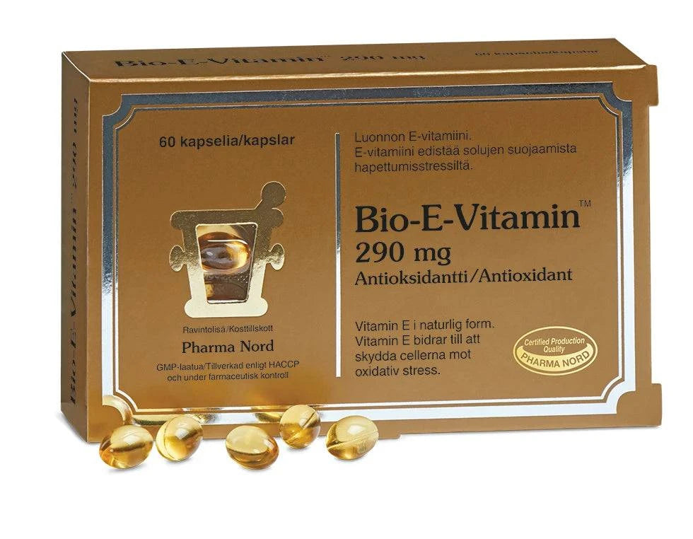 Pharma Nord Bio-E-Vitamin 290 mg - E-vitamiini 60 kaps.｜Pharma Nord Bio-E-维生素 290 毫克 - 维生素 E 60 粒。