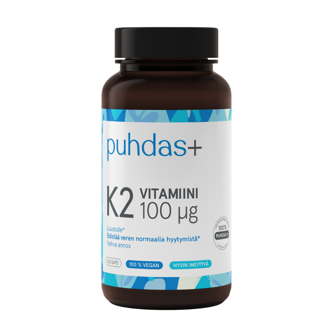 Puhdas+ K2-Vitamiini 100 µg 60 kaps.｜Puhdas+ K2 维生素 100 µg 60 粒。