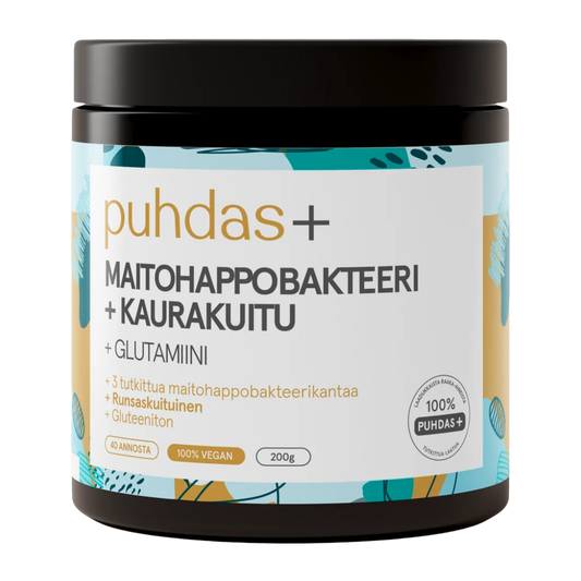 Puhdas+ 乳酸菌 + 燕麦纤维 + 谷氨酰胺 200 g｜Puhdas+ Maitohappobakteeri + Kaurakuitu + Glutamiini 200 g
