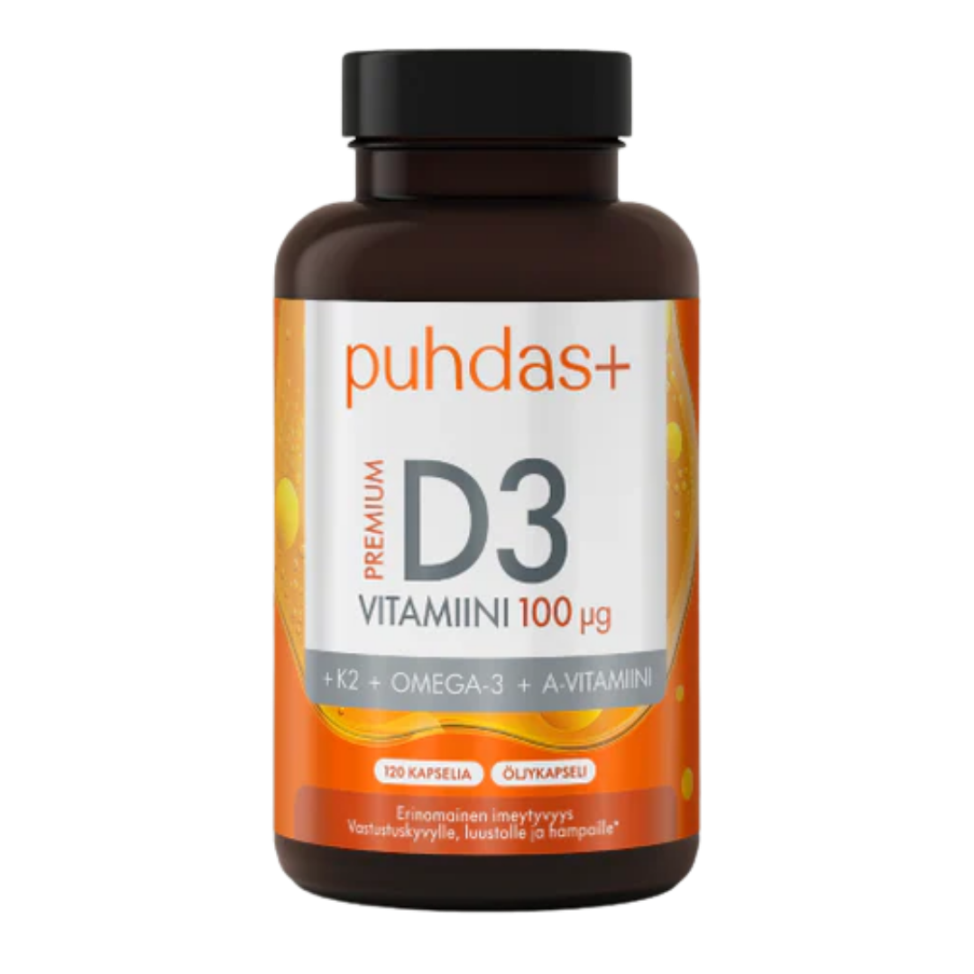 Puhdas+ 优质维生素D3 100微克 120粒｜Puhdas+ Premium D3-vitamiini 100 µg 120 kaps.