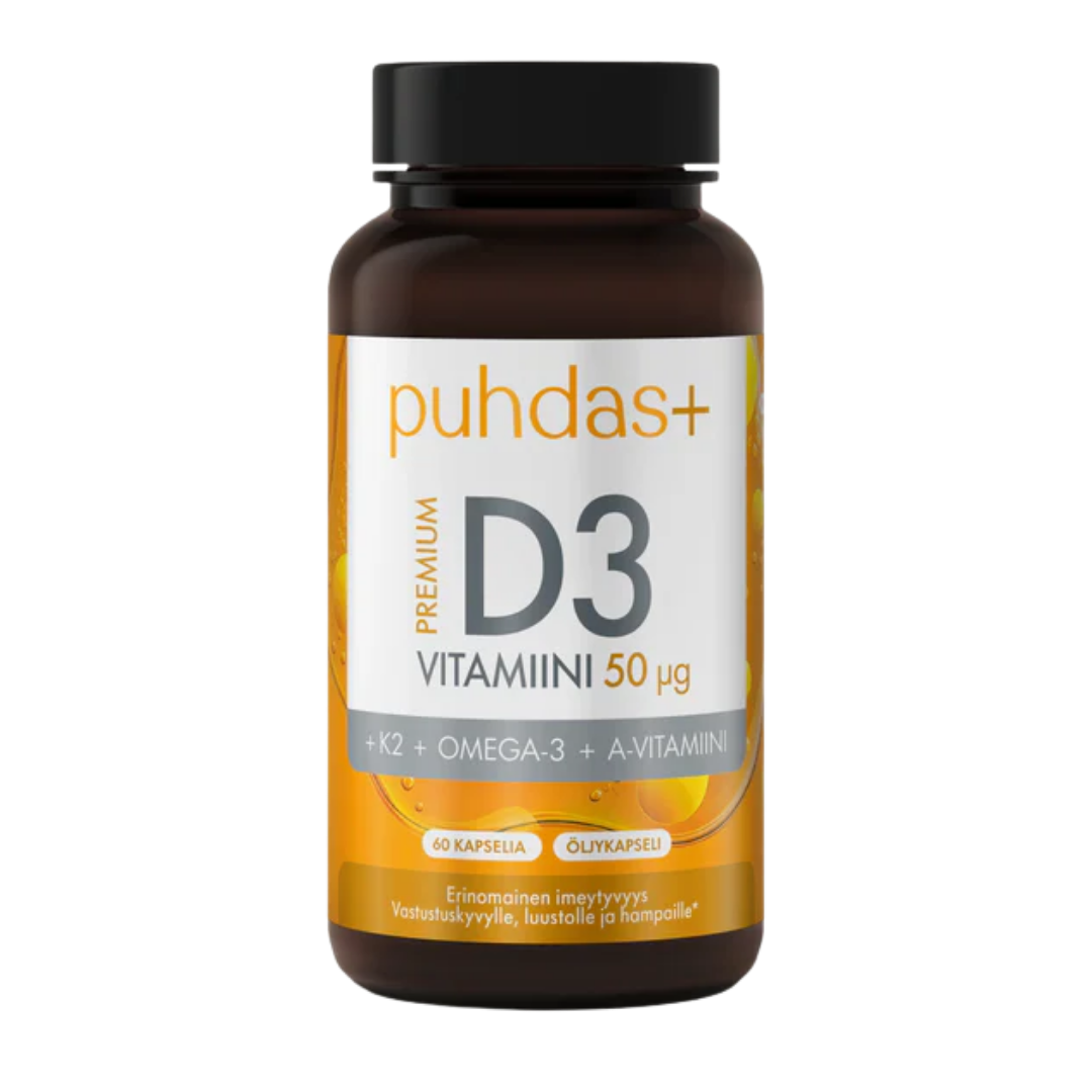 Puhdas+ 优质维生素D3 50微克 60粒｜Puhdas+ Premium D3-vitamiini 50 µg 60 kaps.