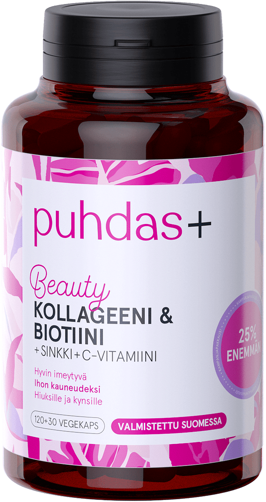 Puhdas+ Beauty 胶原蛋白与生物素 120+30粒｜Puhdas+ Beauty - Kollageeni & Biotiini 120 + 30 kaps.