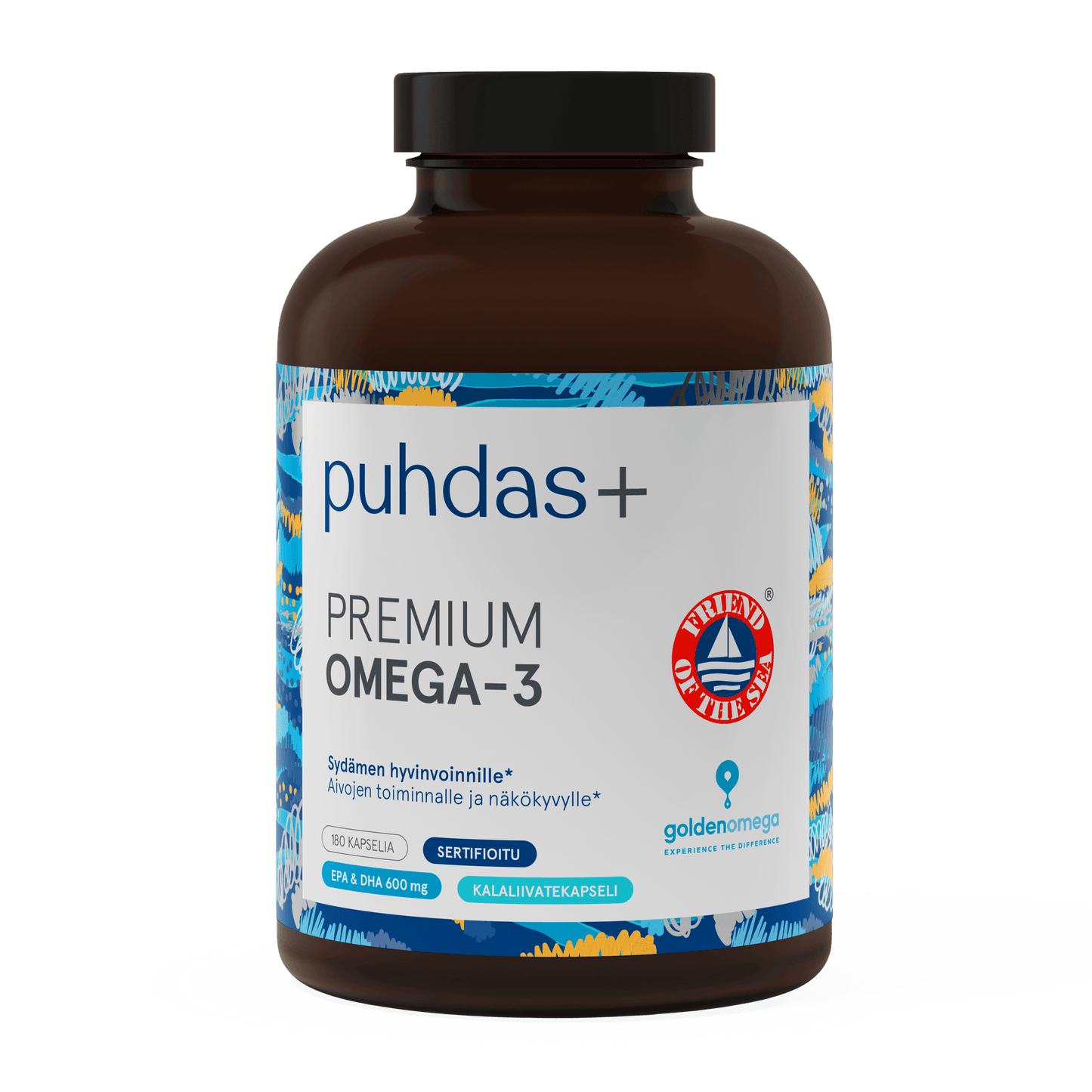 Puhdas+ Premium Omega-3 - 600毫克鱼油胶囊 180粒｜Puhdas+ Premium Omega-3 - 600 mg Kalaöljykapselit 180 kaps.