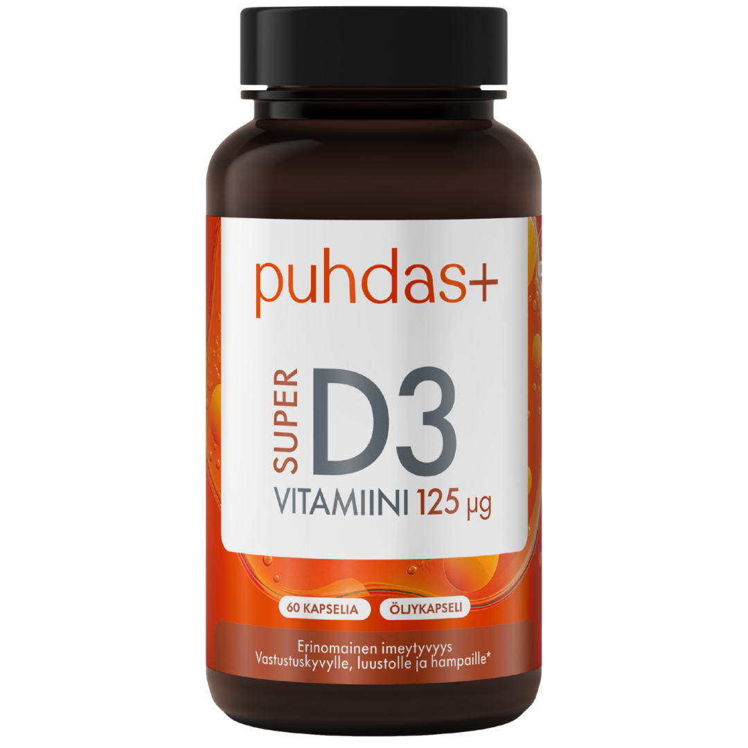 Puhdas+ 超级维生素D3 125微克 60粒｜Puhdas+ Super D3-Vitamiini 125 µg 60 kaps.