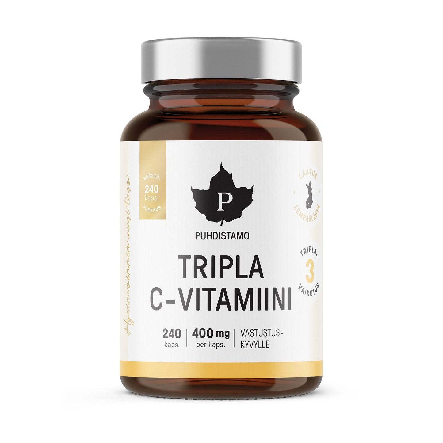Puhdistamo Tripla C-vitamiini 400 mg SÄÄSTÖPAKKAUS 240 kaps.｜Puhdistamo 三重维生素 C 400 毫克保存套装 240 粒。