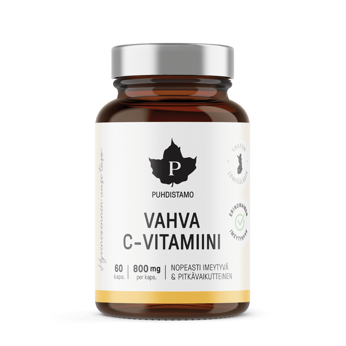 Puhdistamo Vahva C-Vitamiini 800 mg 60 kaps.｜Puhdistamo 强效 C 维生素 800 毫克 60 粒。