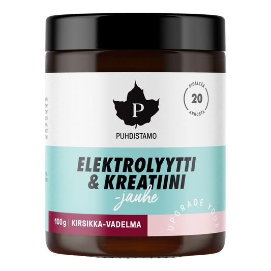 普赫迪斯塔莫 电解质与肌酸粉 樱桃-覆盆子 100 g｜Puhdistamo Elektrolyytti & Kreatiini -jauhe Kirsikka-Vadelma 100 g