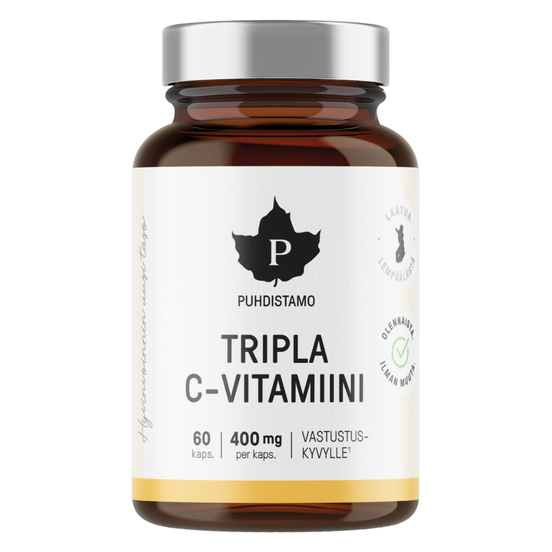 Puhdistamo Tripla C-Vitamiini 400 mg 60 kaps.｜Puhdistamo Tripla C 维生素 400 毫克 60 粒胶囊。