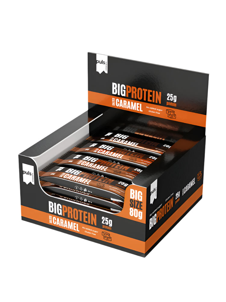 Puls Nutrition BIG PROTEIN 咸焦糖味蛋白棒 12支x80克 批发装｜Puls Nutrition BIG PROTEIN Salted Caramel - Proteiinipatukka Suolainen Karamelli 12 kpl x 80 g TUKKUPAKKAUS