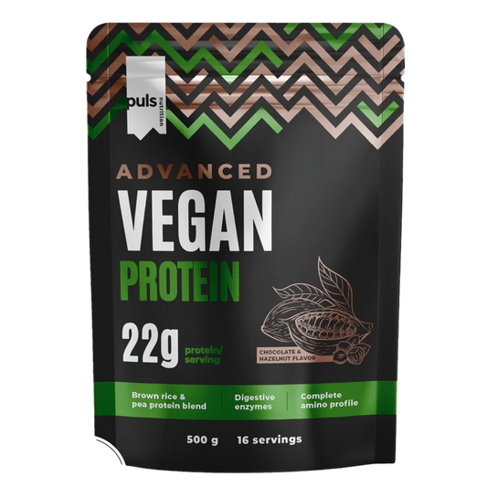 植物蛋白粉 巧克力榛子味 500 g｜Puls Nutrition Advanced Vegan Protein - Kasviproteiinijauhe Suklaa & Hasselpähkinä 500 g