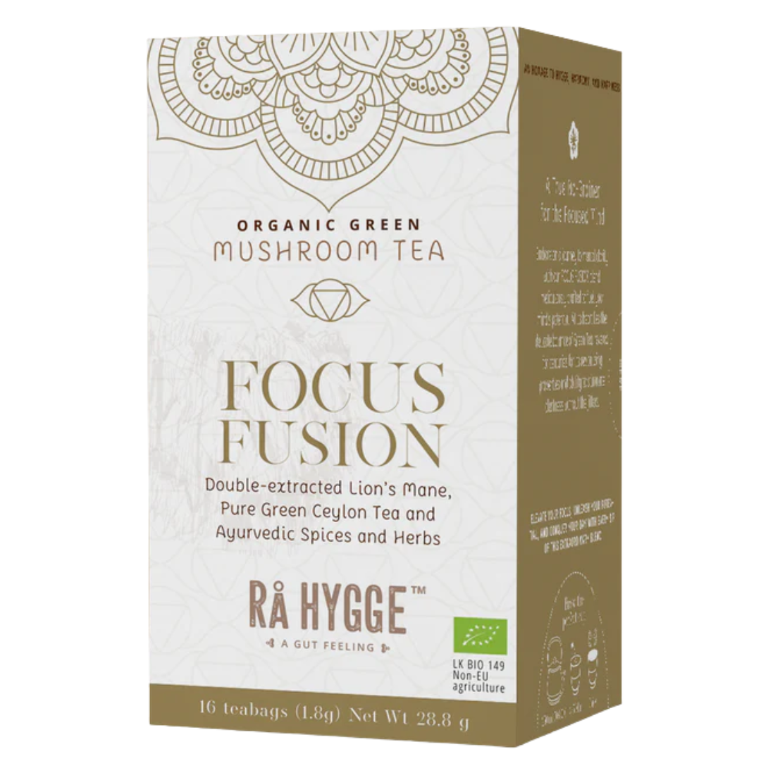 Rå Hygge Focus Fusion - 绿茶含猴头菇提取物 16茶包｜Rå Hygge Focus Fusion - Vihreä tee Lion's Mane sieniuutteella 16 teepussia