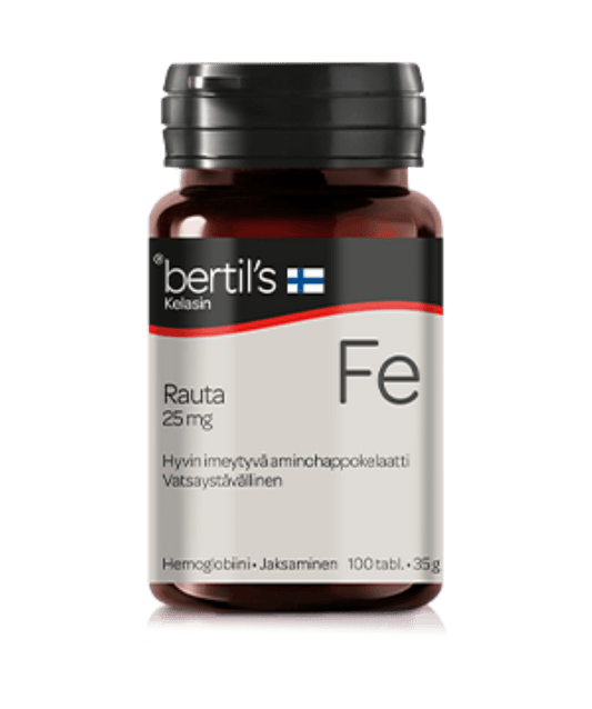 Bertil's 铁 25毫克 - 铁氨基酸螯合物 100片｜Bertil's Rauta 25 mg - Rauta-aminohappokelaatti 100 tabl.