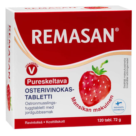 Remasan - 草莓味平菇咀嚼片 120片｜Remasan - osterivinokastabletti mansikan makuinen pureskeltava 120 tabl.