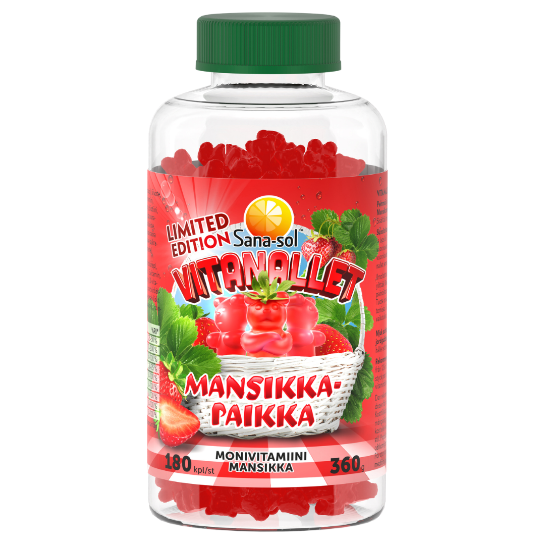 Sana-sol 多种维生素 草莓味 180 kpl｜Sana-sol Vitanallet Monivitamiini Mansikkapaikka 180 kpl