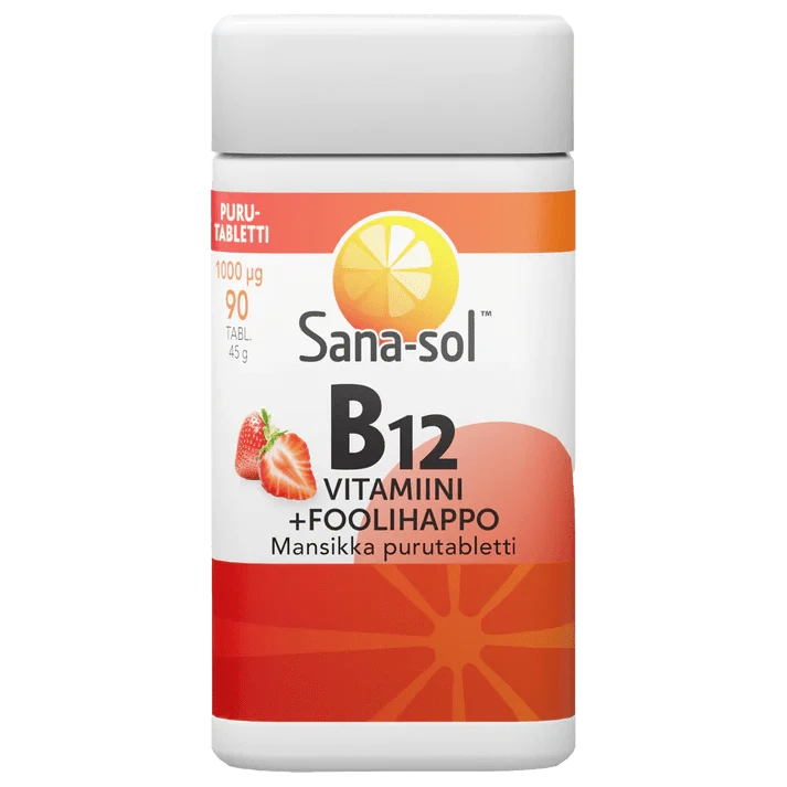 Sana-sol 维生素B12 1000微克 + 叶酸 90片｜Sana-sol B12-Vitamiini 1000 µg + Foolihappo  90 tabl.