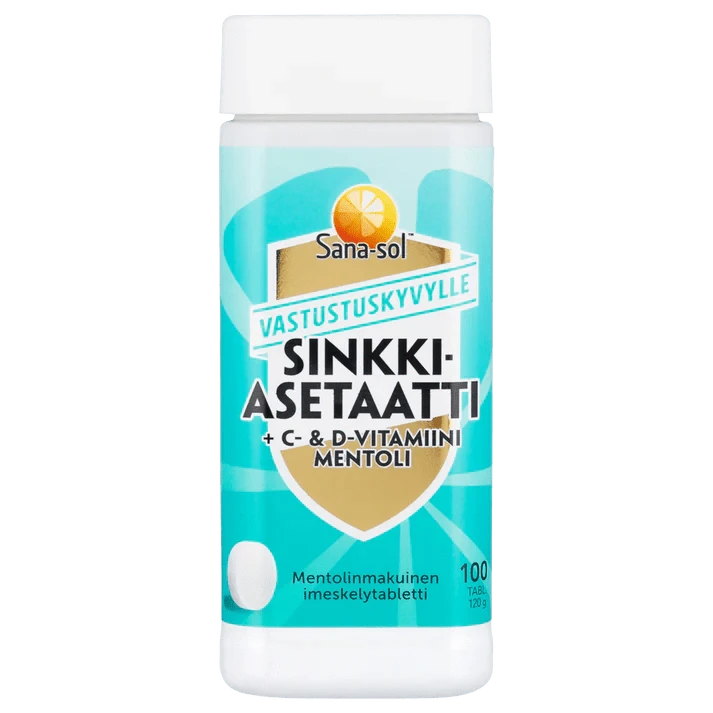 Sana-Sol 醋酸锌 + 维生素C和D 100片｜Sana-Sol Sinkkiasetaatti + C - & D-Vitamiini 100 tabl.