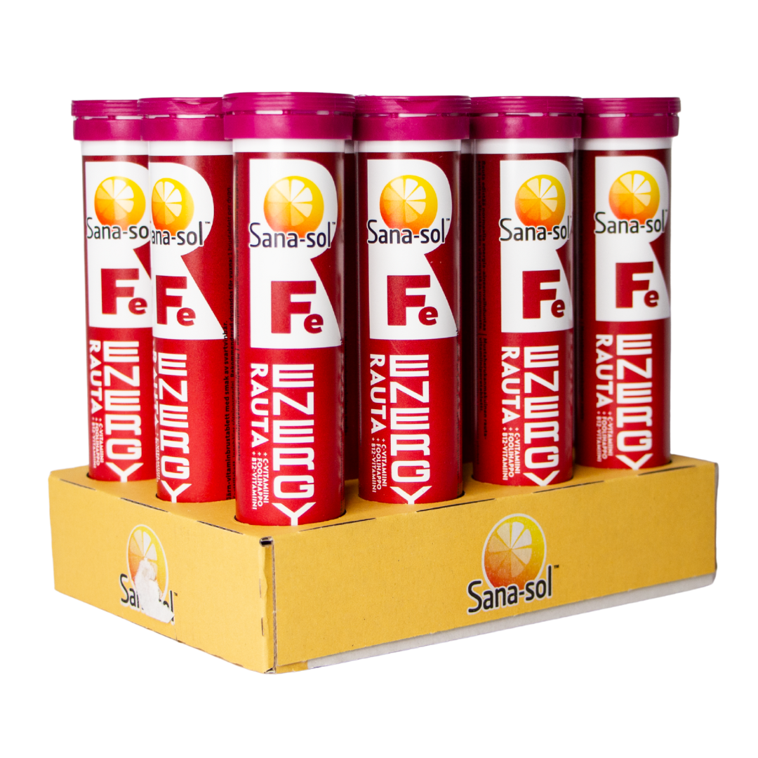 Sana-Sol Fe-Energy 铁 黑加仑 12 x 20泡腾片 批发包装 - 有效期至2027年1月｜Sana-Sol Fe-Energy Rauta Mustaherukka 12 x 20 poretabl. TUKKUPAKKAUS - Päiväys 01/2027