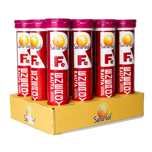 Sana-Sol Fe-Energy 铁 黑加仑 12 x 20泡腾片 批发包装 - 有效期至2027年1月｜Sana-Sol Fe-Energy Rauta Mustaherukka 12 x 20 poretabl. TUKKUPAKKAUS - Päiväys 01/2027