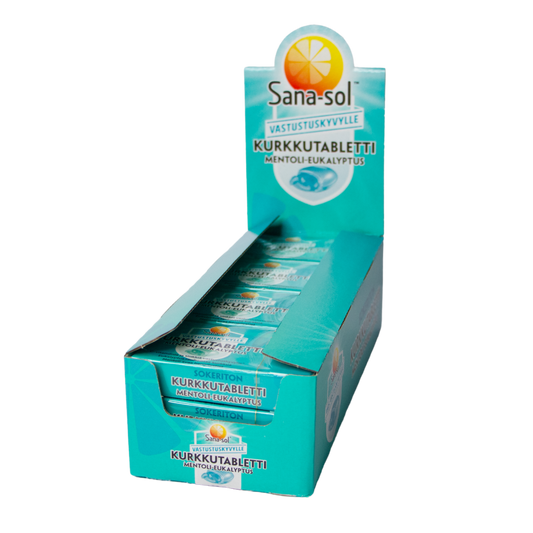 Sana-sol 薄荷桉树润喉片 12包x16片 批发装 - 批次 - 有效期2027年1月｜Sana-sol Kurkkutabletti Mentoli-Eukalyptus 12 kpl x 16 tabl. TUKKUPAKKAUS - erä - Päiväys 01/2027