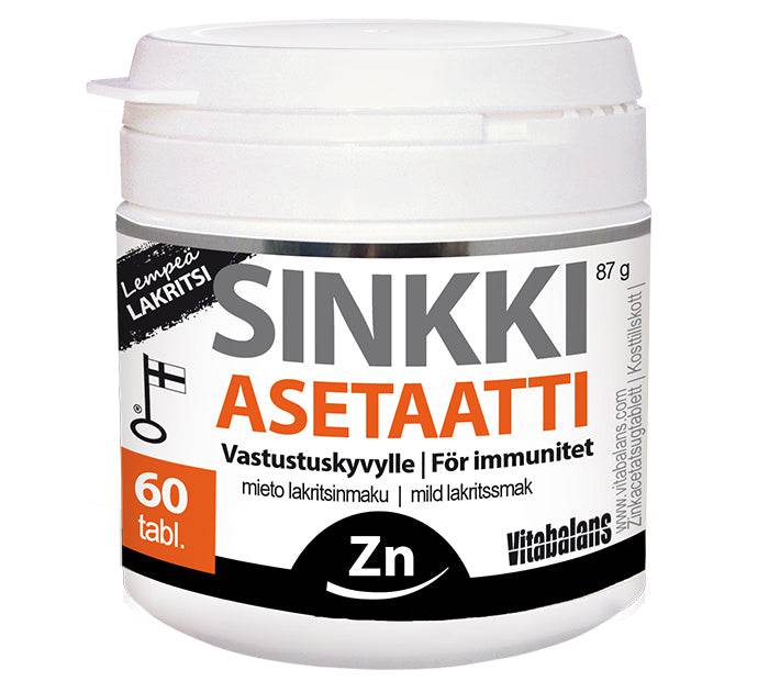Vitabalans醋酸锌甘草 - 含片 60片｜Vitabalans Sinkkiasetaatti Lakritsi - Imeskelytabletti 60 tabl.