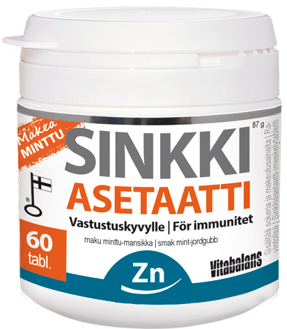 Vitabalans醋酸锌 - 含片薄荷草莓味 60片 - 停产｜Vitabalans Sinkkiasetaatti - Imeskelytabletti minttu-mansikka 60 tabl. - poistuu