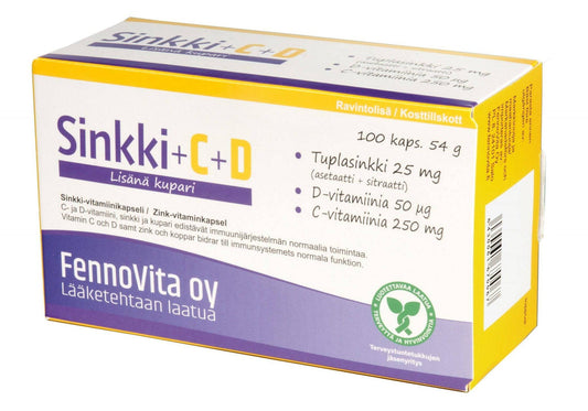 FennoVita 锌+维生素C+D+铜 100粒｜FennoVita Sinkki + C + D + Kupari 100 kaps.