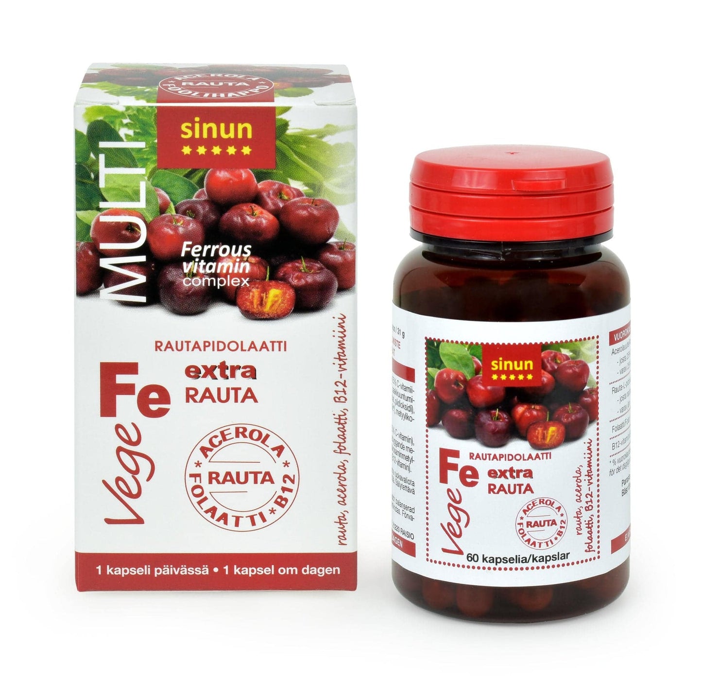 Sinun Multi Vege 铁吡哆醇胶囊 60粒｜Sinun Multi Vege Rautapidolaatti 60 kaps.