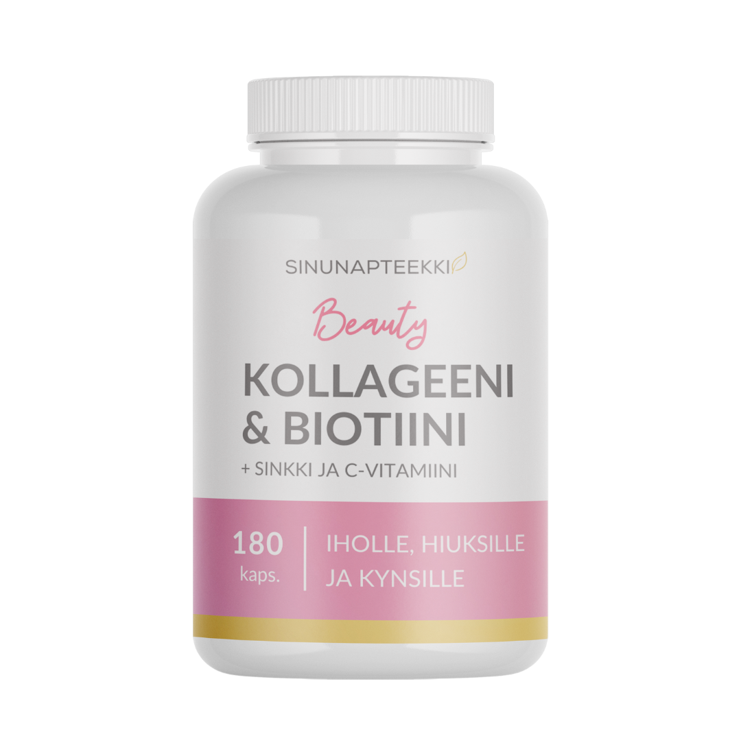 Sinunapteekin Beauty Kollageeni & Biotiini 180 kaps.｜Sinunapteekin 美容胶原蛋白和生物素 180 粒胶囊。