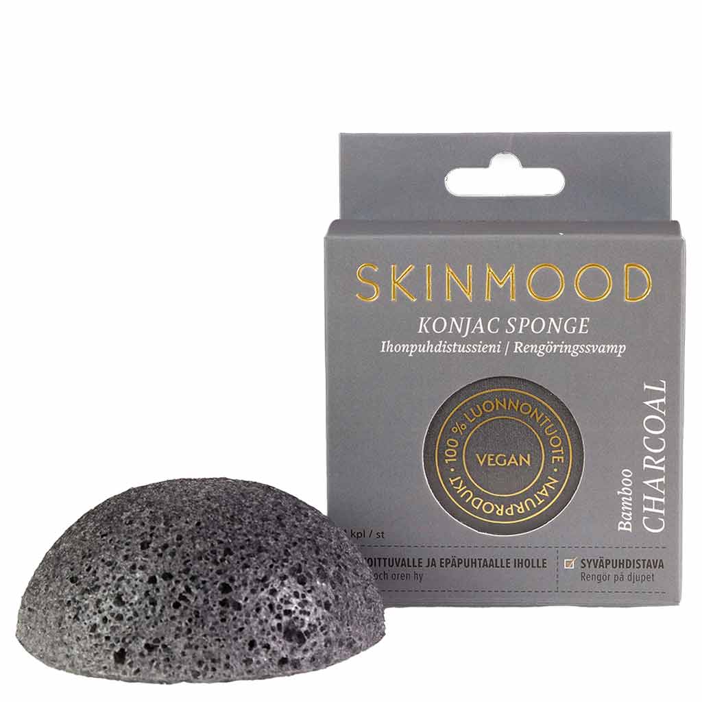SkinMood Konjac Sponge Bamboo Charcoal 竹炭魔芋洁面海绵 油性肌肤 1个
