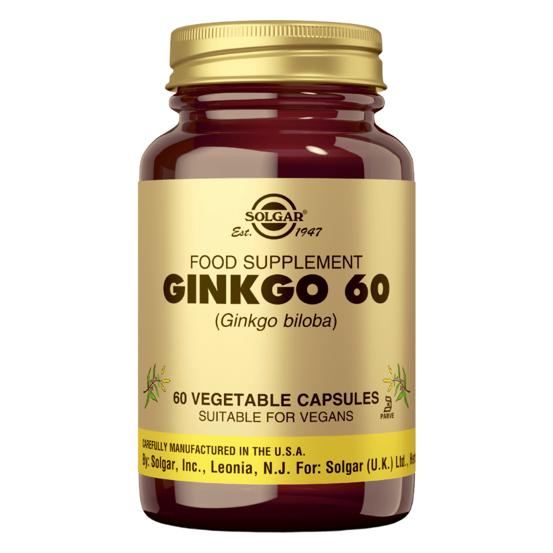 索尔加银杏60 - 60粒｜Solgar Ginkgo 60 - Ginkgo lehtijauhe ja - uutekapseli 60 kaps.