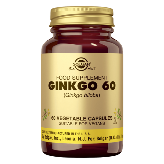 索尔加银杏60 - 60粒｜Solgar Ginkgo 60 - Ginkgo lehtijauhe ja - uutekapseli 60 kaps.