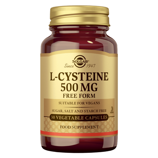 Solgar L-半胱氨酸 500毫克 - L-半胱氨酸 30粒｜Solgar L-Cysteine 500 mg - L-kysteiini 30 kaps.