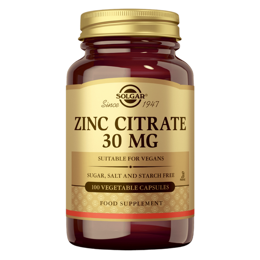 Solgar 柠檬酸锌 30毫克 100粒｜Solgar Zinc Citrate 30 mg - Sinkkisitraatti 100 kaps.