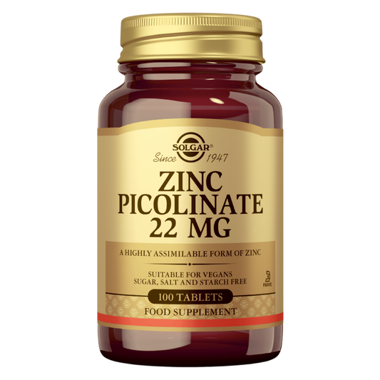 Solgar 吡啶甲酸锌 22毫克 100片｜Solgar Zinc Picolinate 22mg - Sinkkipikolinaatti - 100 tabl.