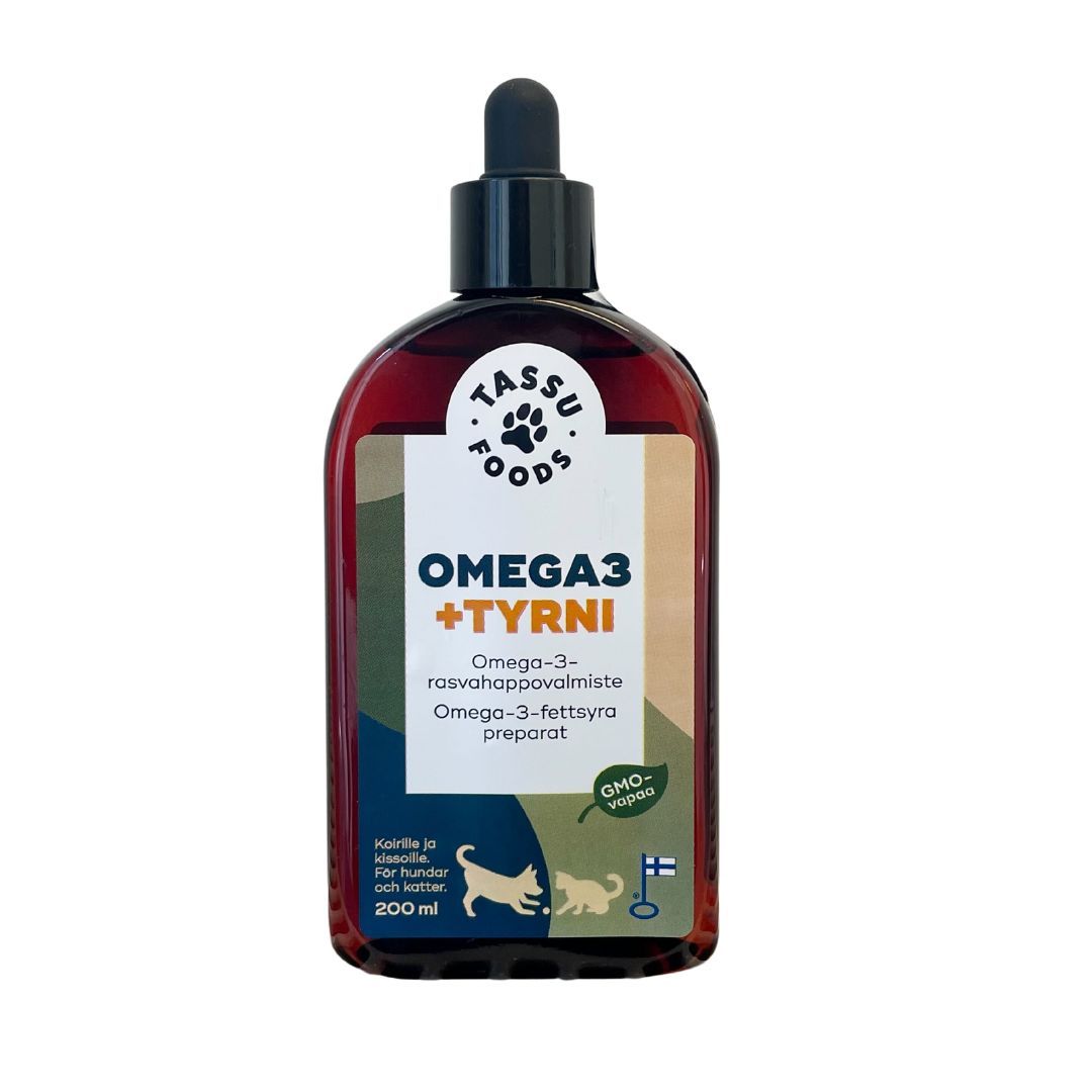 Tassu Foods Omega-3+沙棘 - 犬猫用脂肪酸 200 ml｜Tassu Foods Omega-3 + Tyrni - Rasvahapot Koirille ja Kissoille 200 ml