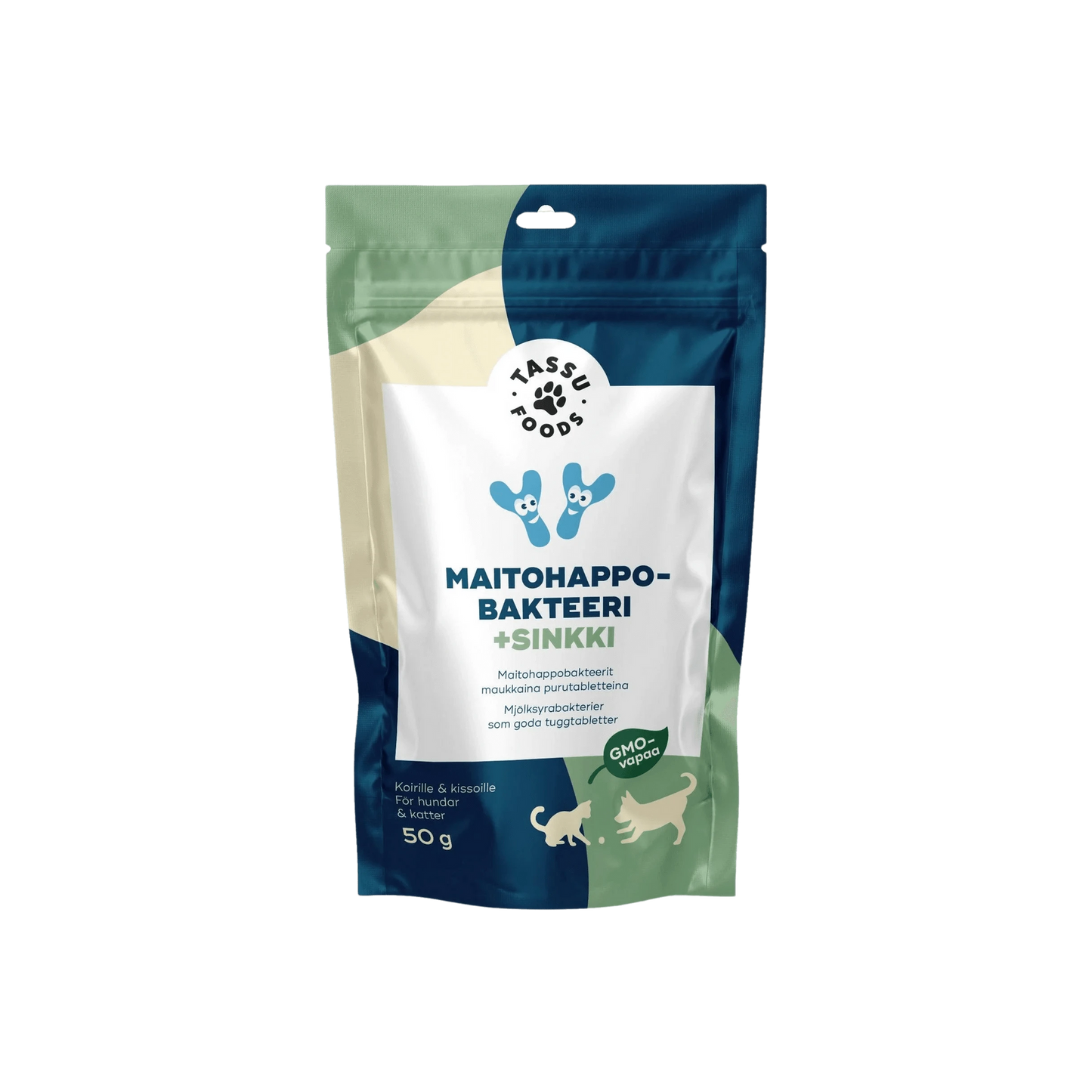 Tassu Foods乳酸菌+锌 - 犬猫用120片咀嚼片 50 g｜Tassu Foods Maitohappobakteeri + Sinkki - Koirille ja Kissoille 120 Purutablettia 50 g