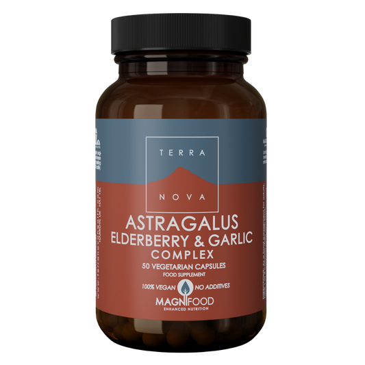 Terranova 黄芪、黑接骨木与大蒜复合物 50粒素食胶囊｜Terranova Astragalus Mustaselja & Valkosipuli Complex 50 vegekaps.