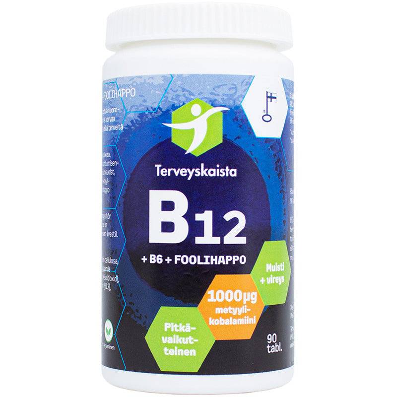 维生素B12+B6+叶酸 90片｜Terveyskaista B12 + B6 + Foolihappo 90 tabl.