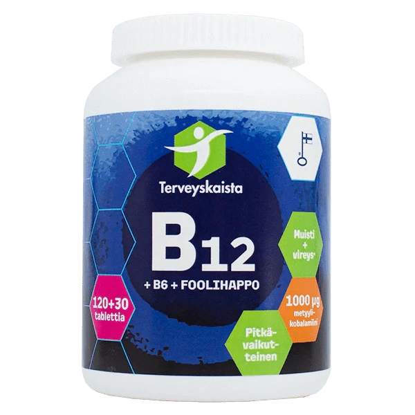 Terveyskaista B12 + B6 + Foolihappo 150 tabl.｜Terveyskaista B12+B6+叶酸片 150片