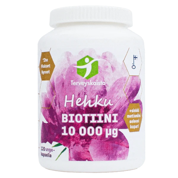 光泽生物素 10000微克 120粒｜Terveyskaista Hehku Biotiini 10 000 µg 120 kaps.
