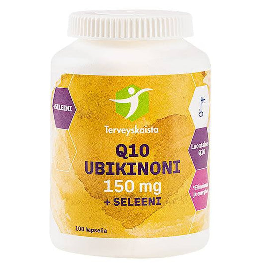 健康地带 Q10 辅酶 150毫克 + 硒 100粒｜Terveyskaista Q10 Ubikinoni 150 mg + Seleeni 100 kaps.