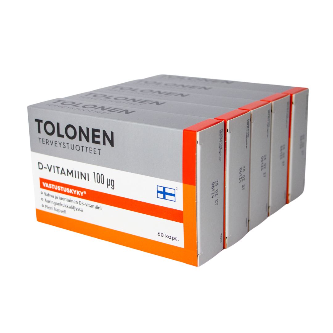 Tolonen D-Vitamiini 100 µg TUKKUPAKKAUS 300 kaps.｜Tolonen D-维生素 100 µg 批发包装 300 粒。