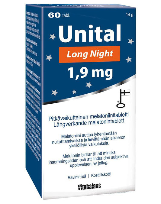 Unital 长效褪黑素 1.9毫克 60片｜Unital Long Night 1,9 mg 60 tabl. - Pitkävaikutteinen melatoniini