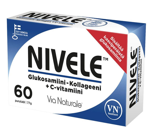 葡萄糖胺胶原蛋白+维生素C 60片咀嚼片 - 停产 - 有效期至2027年1月｜Nivele glukosamiini-kollageeni + C-vitamiini 60 purutabl. - poistuu - päiväys 01/2027