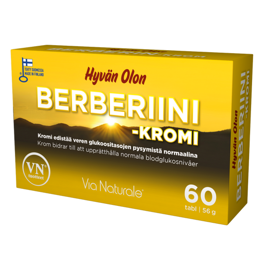 好感觉小檗碱 - 铬60片 - 有效期至2026年12月｜Hyvän Olon Berberiini - Kromi 60 tabl. - Päiväys 12/2026