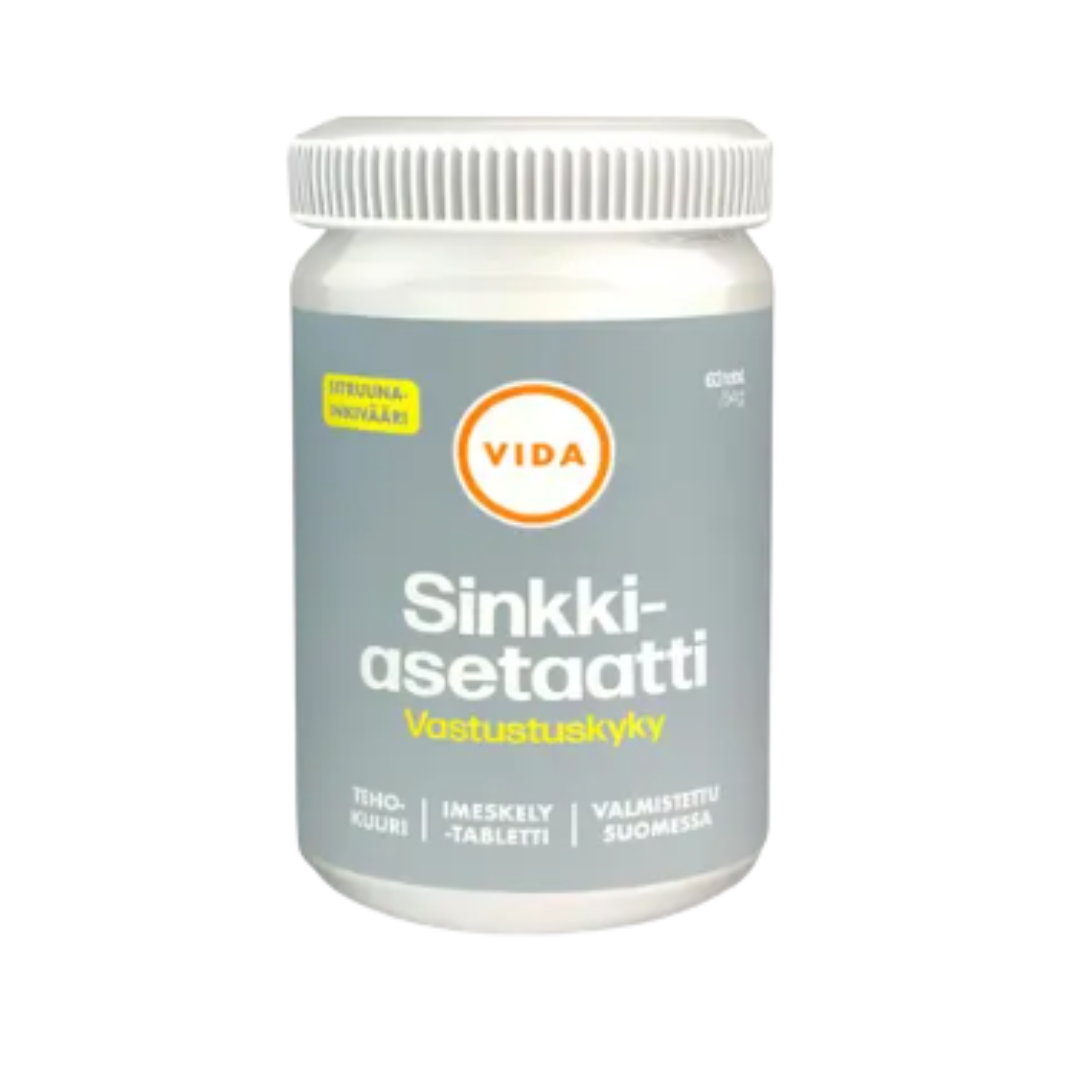Vida Sinkkiasetaatti - Sitruuna-inkivääri imeskelytabletti 63 tabl. - Päiväys 05/2026 - erä｜Vida 醋酸锌 - 柠檬姜含片 63 片。 - 日期 05/2026 - 批次